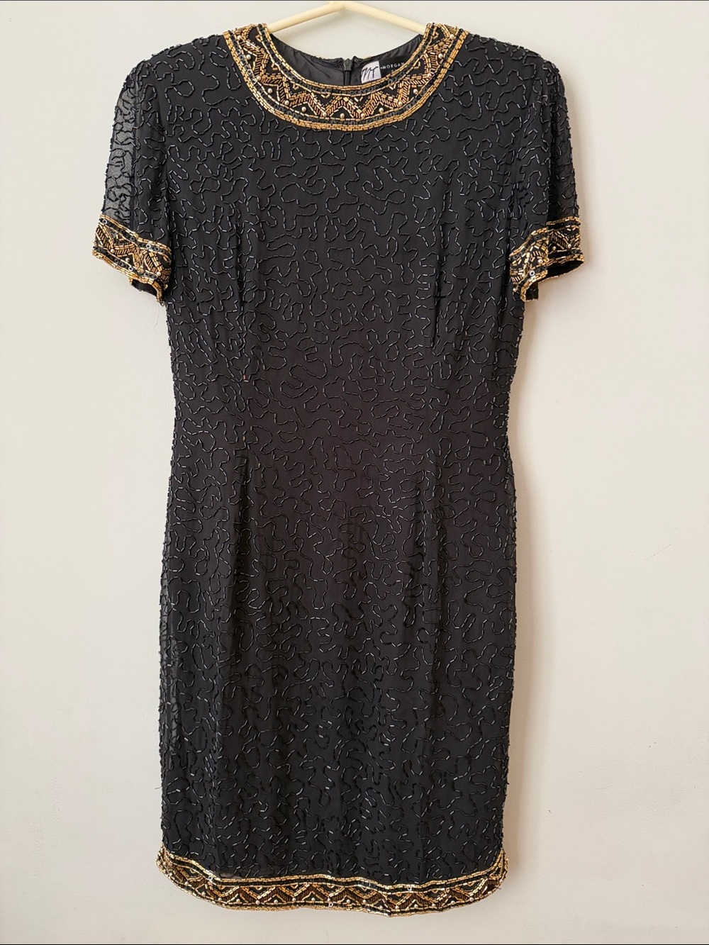 Morgan Taylor Black Midi Dress with Gold Beaded Trim